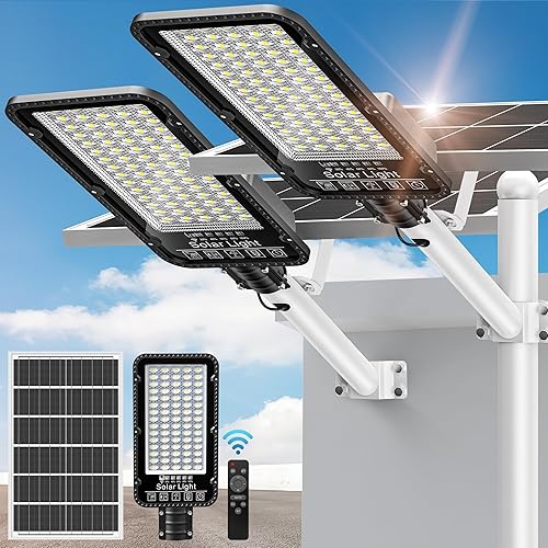 Luces solares de calle de 12000 W para exteriores, 6500 K, estacionamiento comercial del atardecer al amanecer, luces solares resistentes al aire