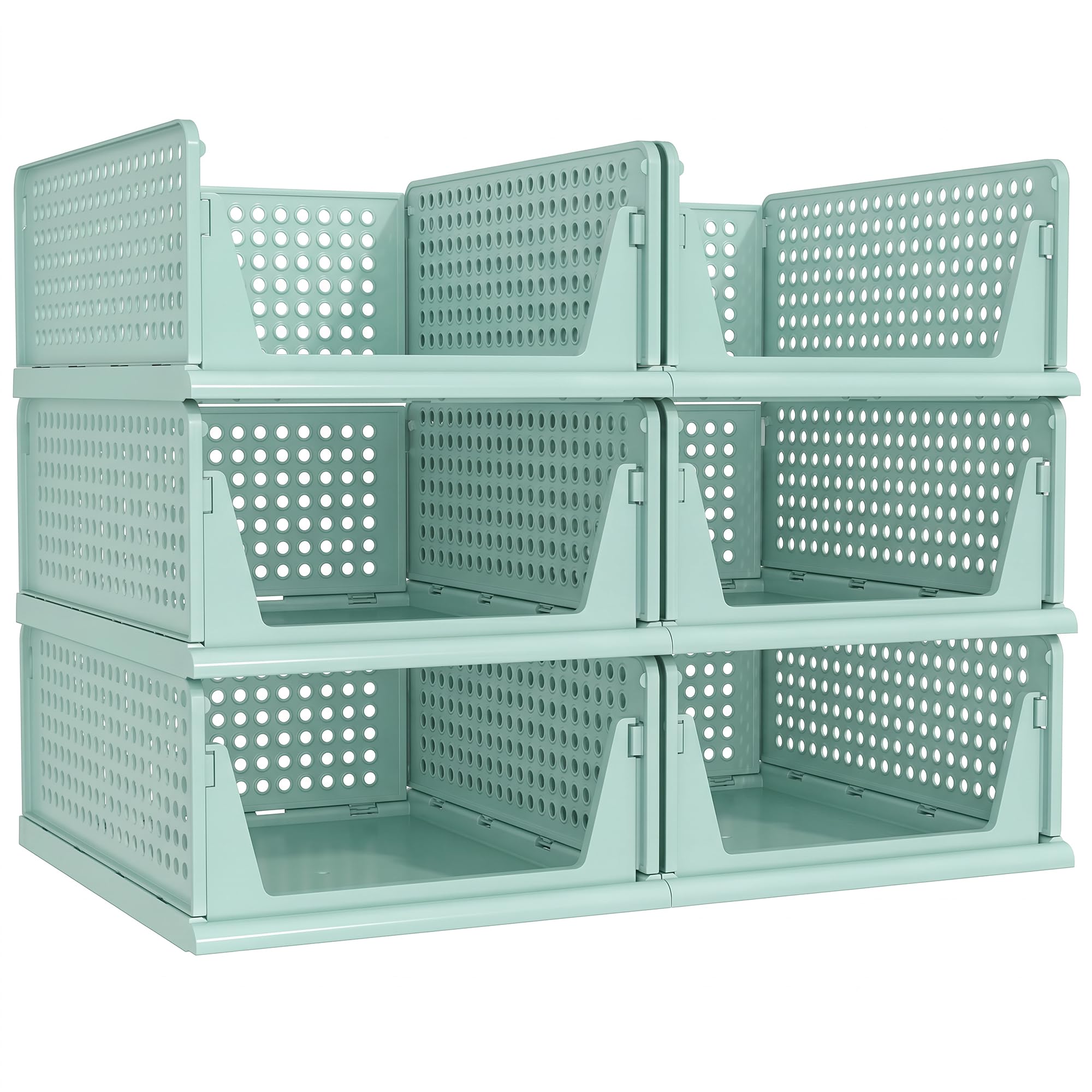 Pinkpum Green Boy Closet Organizers and Storage Stackable Plastic Drawer Basket for Clothing Stackable Storage Bins Shelf Storage Container for Rv Closet Wardrobe Bedroom Bathroom Playroom Man 6 Pack