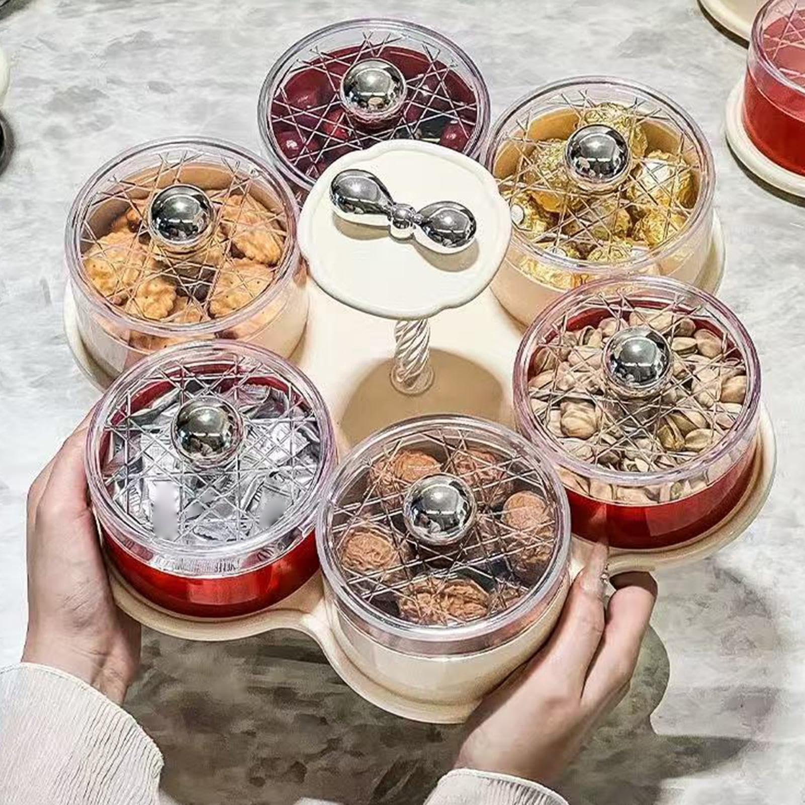 Plateau de Service Divisé Plateau Tournant pour Apéritif et Fruits Secs