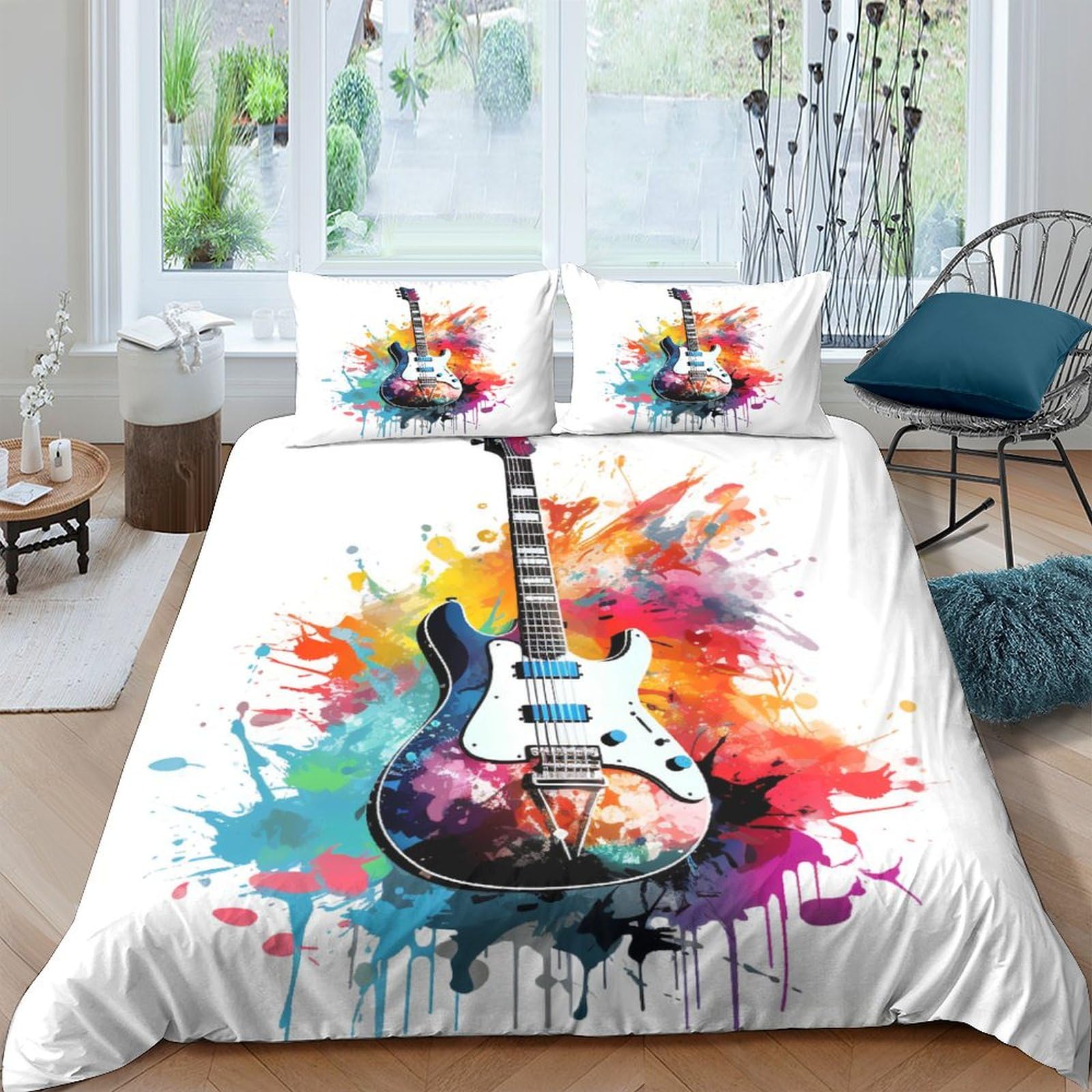 Housse de couette guitare 200x200 cm hypoallergénique pour une chambre d'ado au style rock affirmé