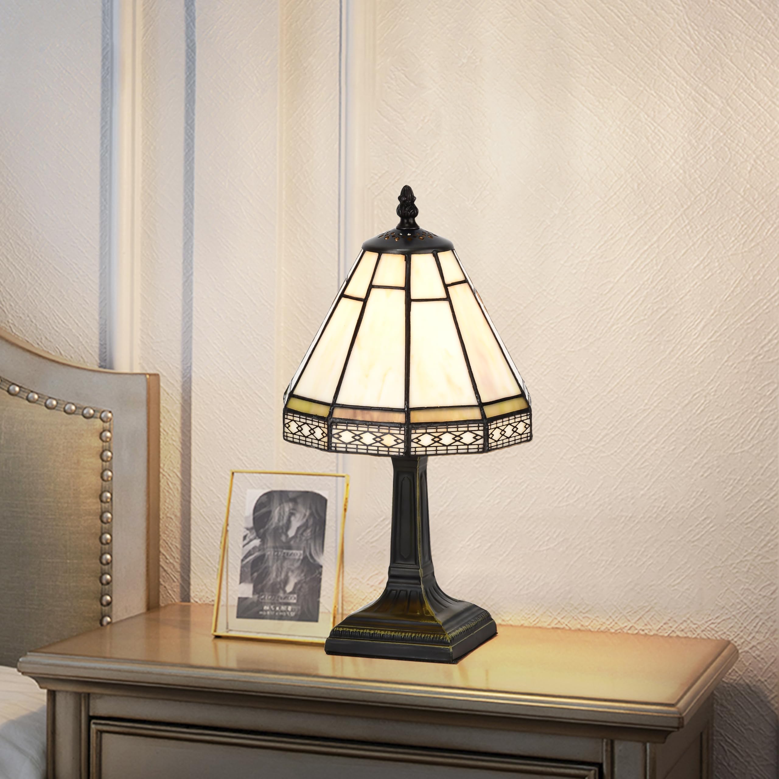 BELOFAY Tiffany Lamps, Stained Glass Handmade Tiffany Vintage Bedside Table Lamps for Living Room, Bedroom, and Lounge 8 inches Shade Diameter and 13 inches Stand Height (Mission Tiffany Style)