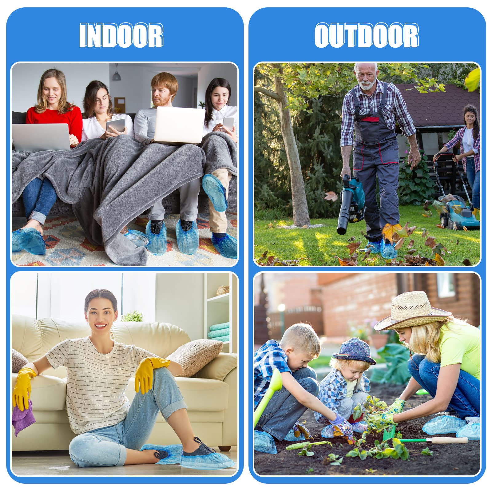 Lot de 2 000 couvre-chaussures jetables antidérapants extensibles et épais pour intérieur et extérieur, médical, immobilier, construction, sol, moquette, taille unique (bleu)