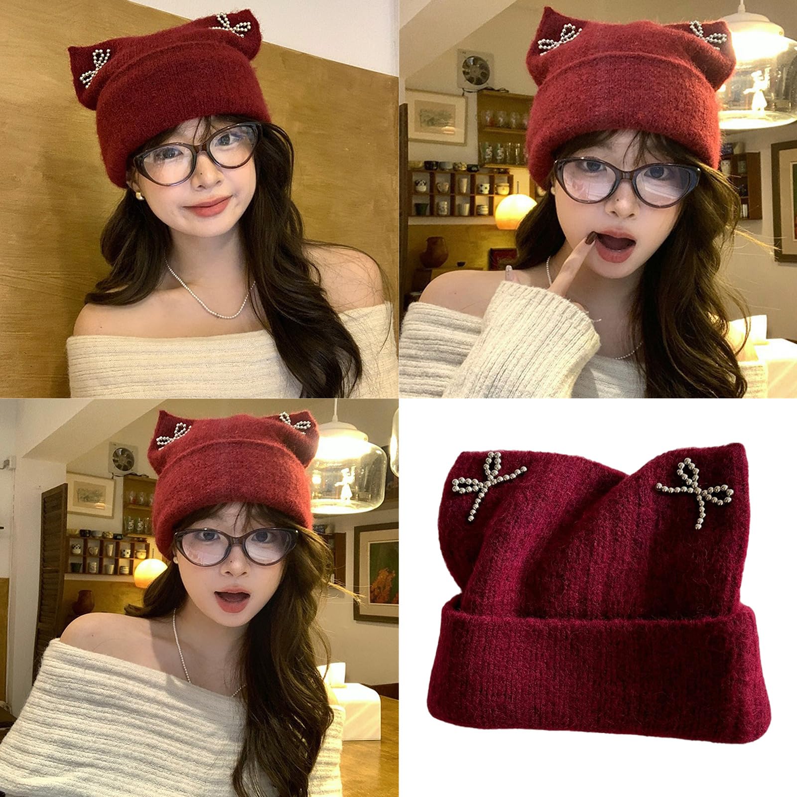 Cloudool Stylish Wool Blend Hat With Pointed Devil Horns Butterfly Decorative Hat For Stylish Youth Party Enthusiasts