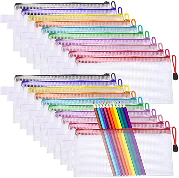 RosewineC 20 Pcs Clear Pencil Case,Plastic Pen Pencil Bag Zipper Mesh Pouch | Back to School Supplies Waterproof Travel Storage Pouch for School Office Supplies Bills Make up Cosmetics Bags