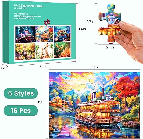 Miniatura 6 de 6 paquetes de rompecabezas de piezas grandes para personas mayores, rompecabezas de demencia de 16 piezas para adultos mayores, rompecabezas de