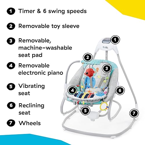 Miniatura 8 de Baby Einstein Explorers Kick to It - Columpio y balancín musical 4 en 1 para bebé, con juguete de piano extraíble, a partir de 0 meses