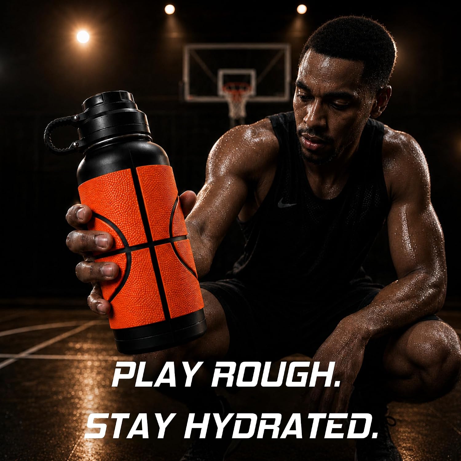 Basketball Water Bottle 32 oz | 3D Basketball Real-Feel Grip | Drop & Scratch Silicone Protection | Insulated Stainless Steel | Tea Infuser | Cold 24H · Hot 12H | Gift for Players & Fans