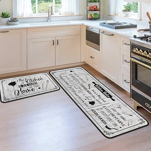 Miniatura 7 de flippana Juego de 2 alfombras de cocina lavables, antideslizantes, decoración de casa de campo, juego de 2 alfombras de cocina largas con camino