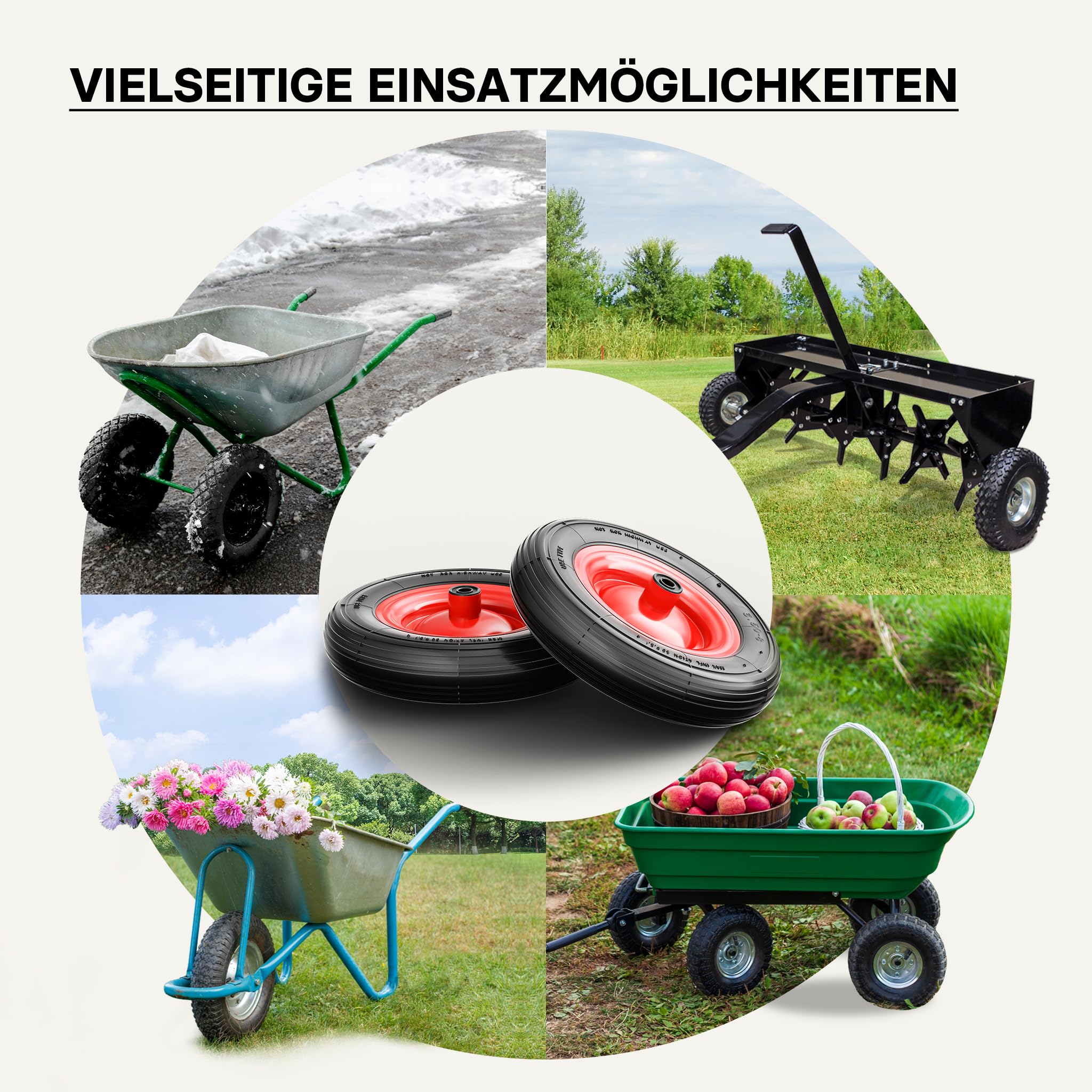 Wiltec Rad 4.00-8 400 x 100 mm 160 kg, Schubkarren Komplettrad mit Stahlfelge, Winkelventil, Luftreifen für Sackkarre, Bollerwagen u.a