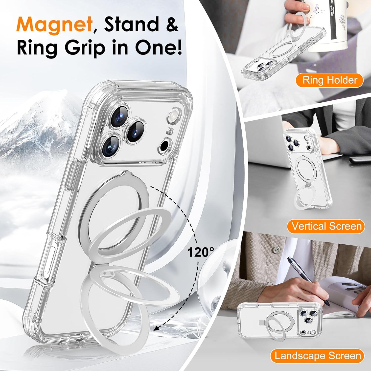 for iPhone 17 Pro Max Case with Invisible Magnetic Stand, Compatible with Mag-Safe Translucent Matte with Built-in Screen Protector, Shockproof Protective Phone Case for Women Men, Clear - Image 4