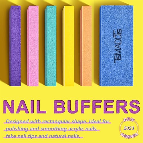 Miniatura 2 de TsMADDTs Juego de limas de uñas y pulidores con 6 pulidores de uñas rectangulares y 6 limas de uñas blancas de grano 100180, kit de herramientas