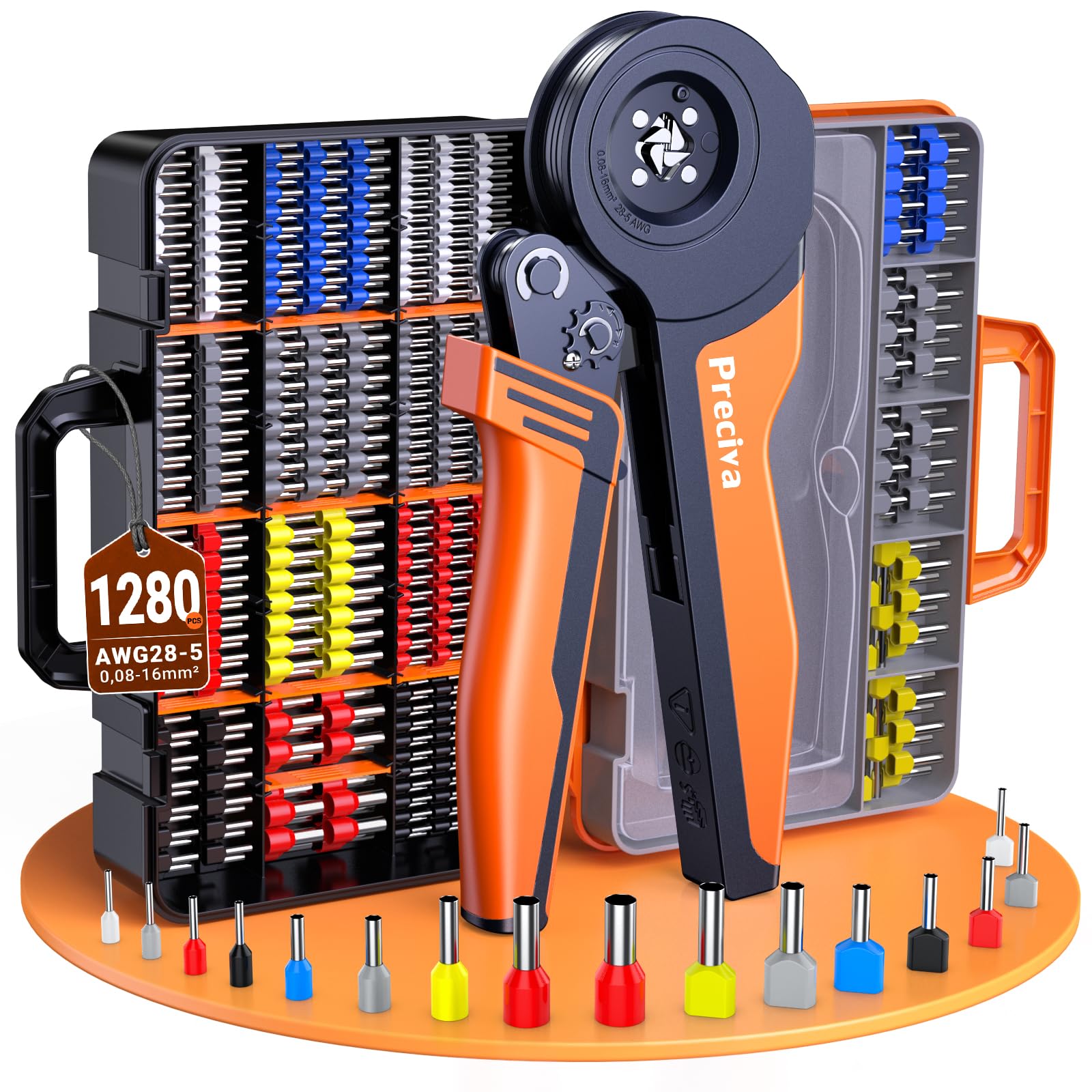 Preciva Ferrule Crimping Tool, Quatre Crimp Plier Set 0.08-16mm² (AWG28-5