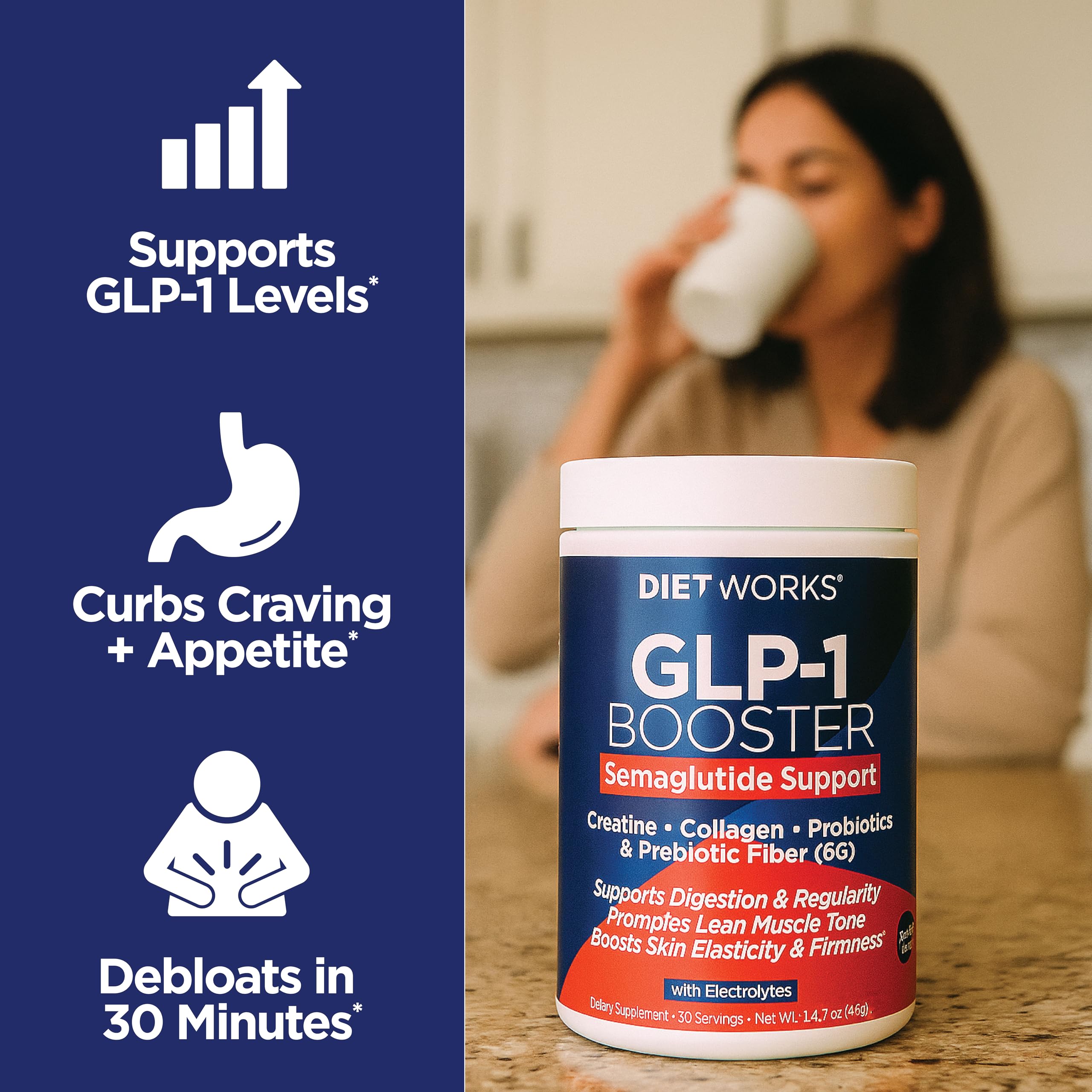 DietWorks GLP-1 Booster – Daily Companion Drink Mix with 6g Prebiotic Fiber, Probiotics, Collagen & Creatine – Supports Gut Health, Hydration, Energy & Wellness – Lemon Lime Flavor, 30 Servings — Amazon image 4