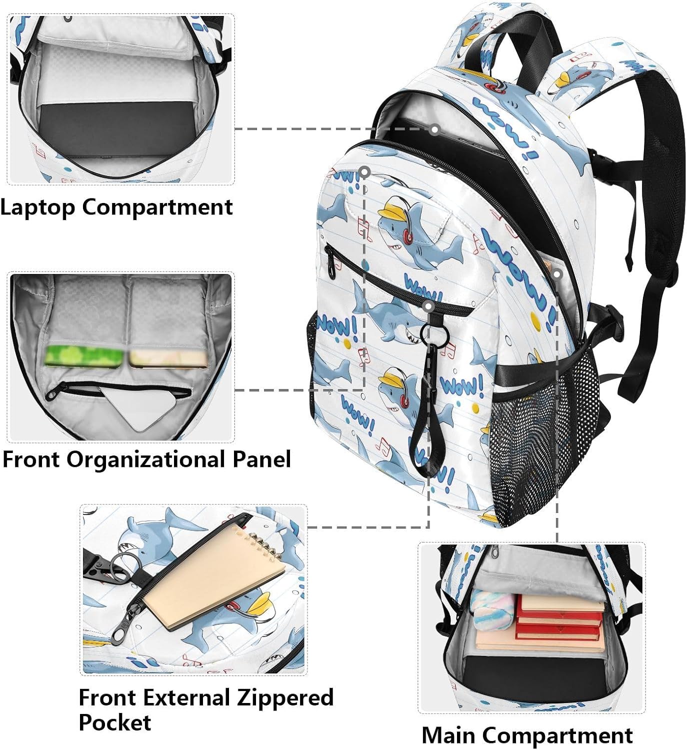 ALAZA Blue Shark Pattern Backpack Travel Laptop Backpack Purse for Women Men Teens Girls School Bag College Bookbag Water Resistant Casual Daypack 33 image 5