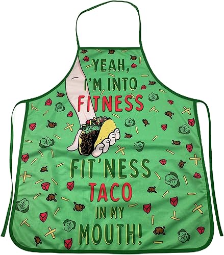 Fitness Taco - Delantal de cocina divertido y manoplas de horno Humorístico para gimnasio, accesorios de cocina novedosos, Verde
