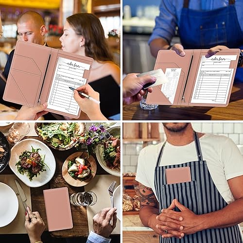 Miniatura 5 de Libreta de meseros con bolsillo con cremallera para camarera, bonita cartera de camarero, organizador de meseros de restaurante, soporte para libro