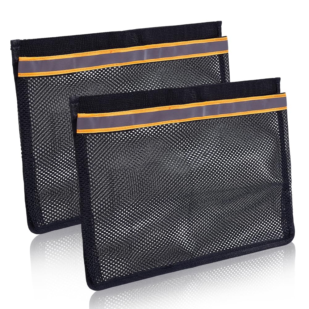 MAYJOYDIY 2 Pcs Boat Storage Mesh Bag 35.5×25.3cm Self-Adhesive Marine Organizer Reflective Universal Boat Storage Net Bags with Strong Sticky Backing for Gloves, Tools, Tackle, Gear(Orange)