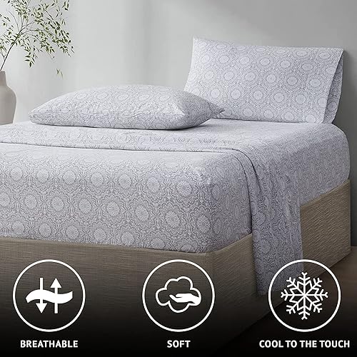 Miniatura 2 de Comfort Spaces Juego de sábanas 100% algodón transpirable, ligero, suave, con bolsillo elástico de 12 pulgadas que se adapta a colchones de hasta 14
