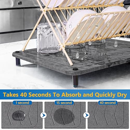 Miniatura 3 de WIFER Tapete de secado de piedra para encimera de cocina, tapete de secado de platos de tierra de diatomeas súper rápida y absorbente para múltiples