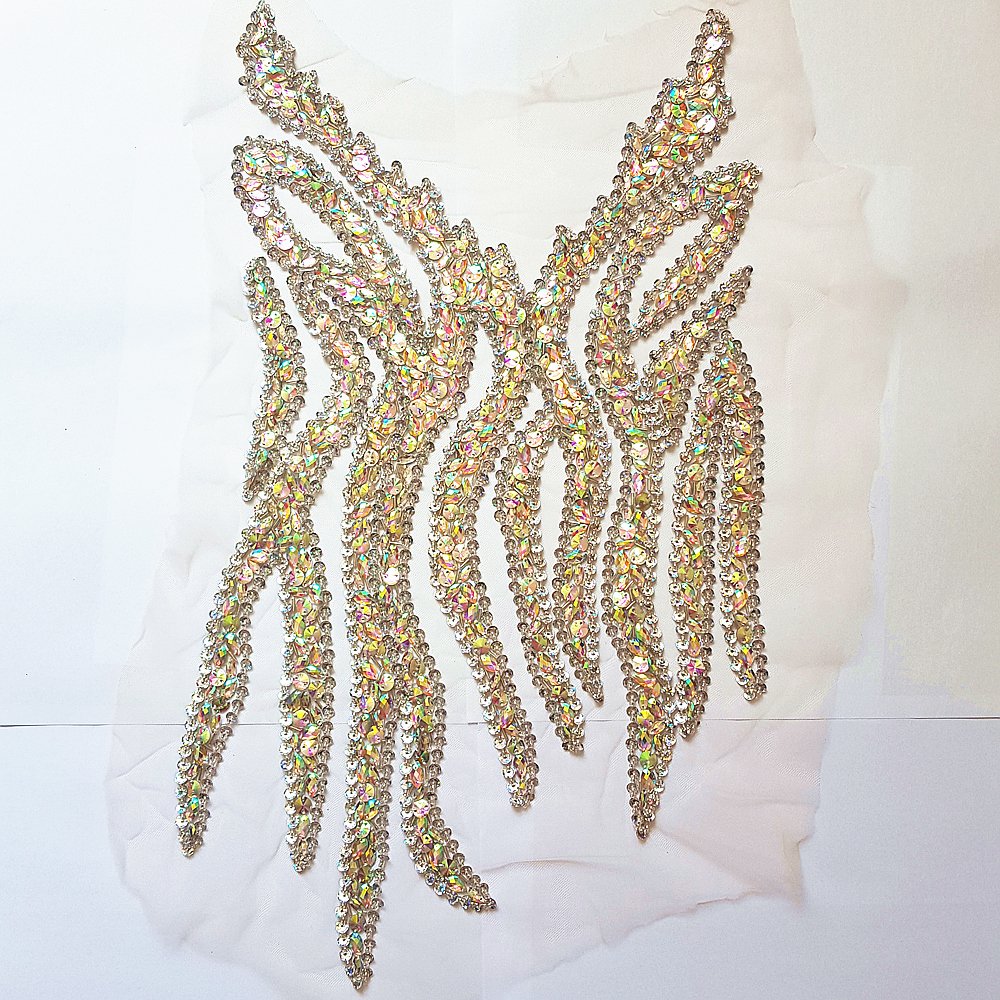 Sparkle Elegant Rhinestone Applique Patch - Silver V-Neck Bridal Belt, Handcrafted Crystal Sew-on For Wedding Dresses & Gowns - View #8