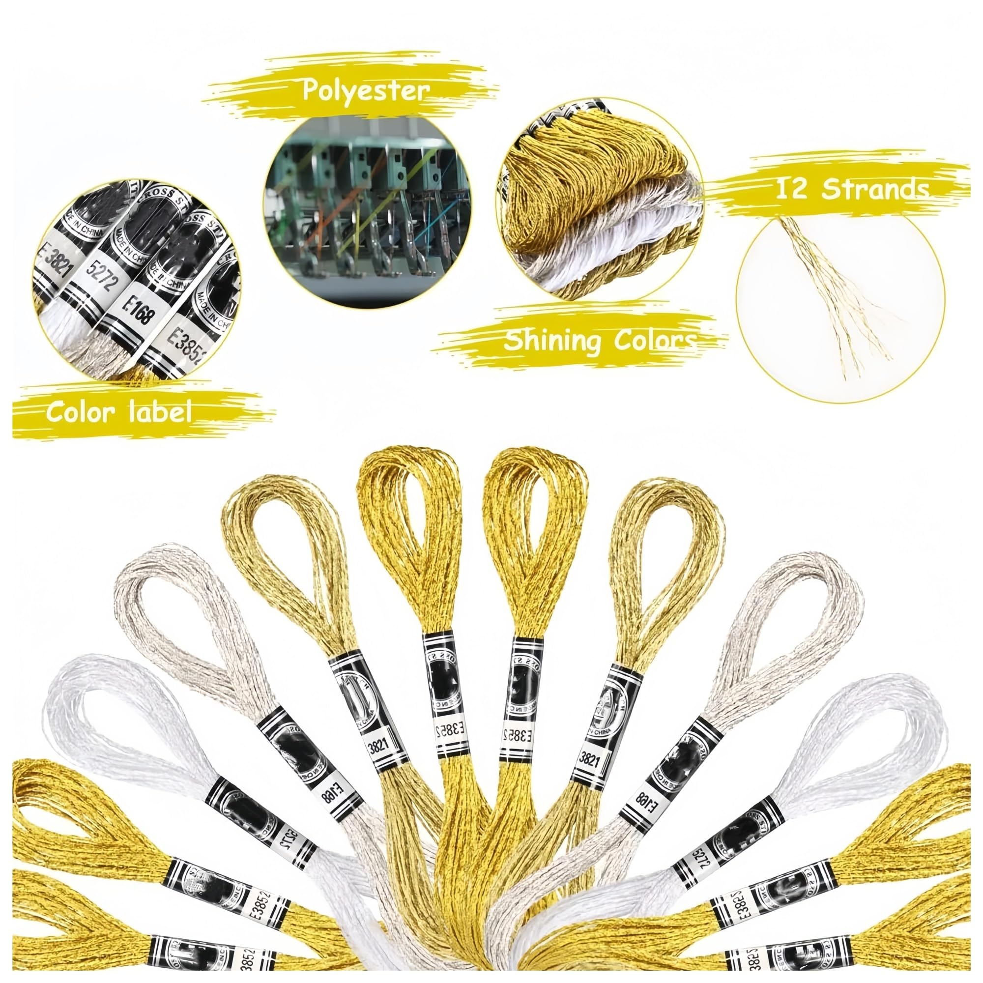 6/24 pezzi di filo da ricamo metallizzato glitterato, filo fai da te, filo da punto croce, filo in poliestere for braccialetti, artigianato(24Pcs Mixed)