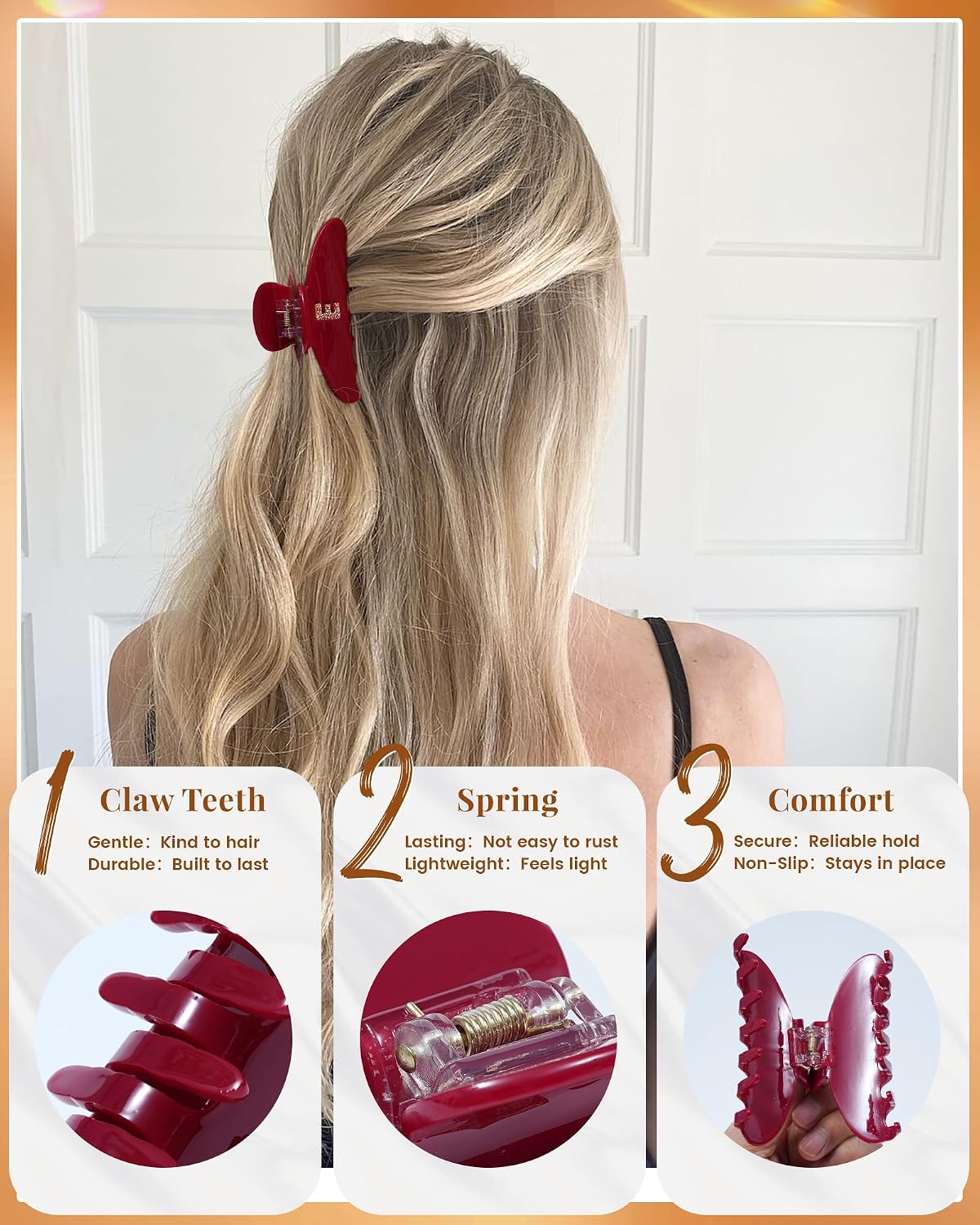 Mesovor Acetate Initial Cute Hair Claw Clips, 3.9" Cherry Red Banana Clips image 5