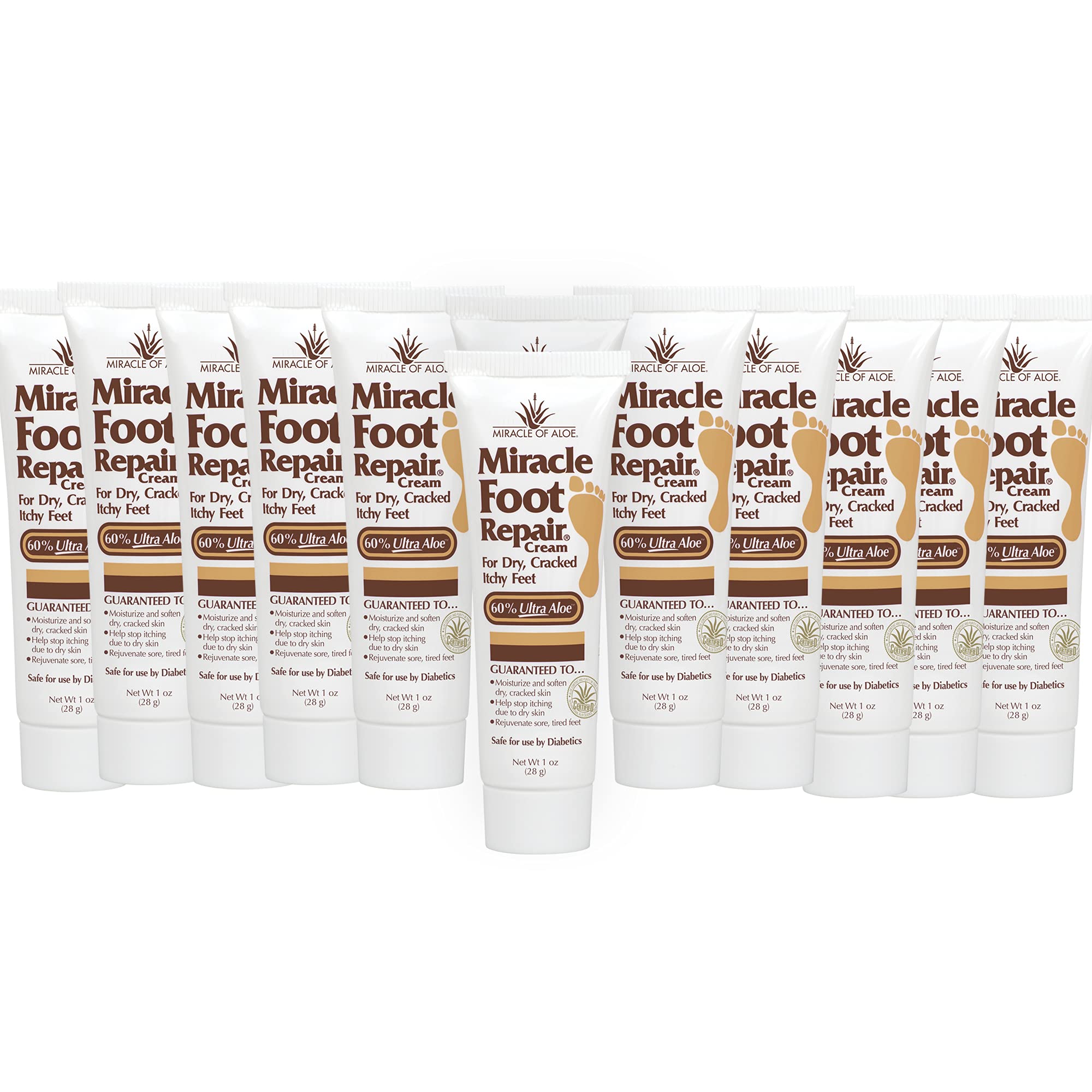 Miracle of AloeFoot Repair Cream (1 oz / 12 Pack) Repairs Dry Cracked Heels and Feet, Diabetic-Safe, 60% Pure Ultra Moisturizes, Softens, and Repairs, Relief for Ingrown Toenails