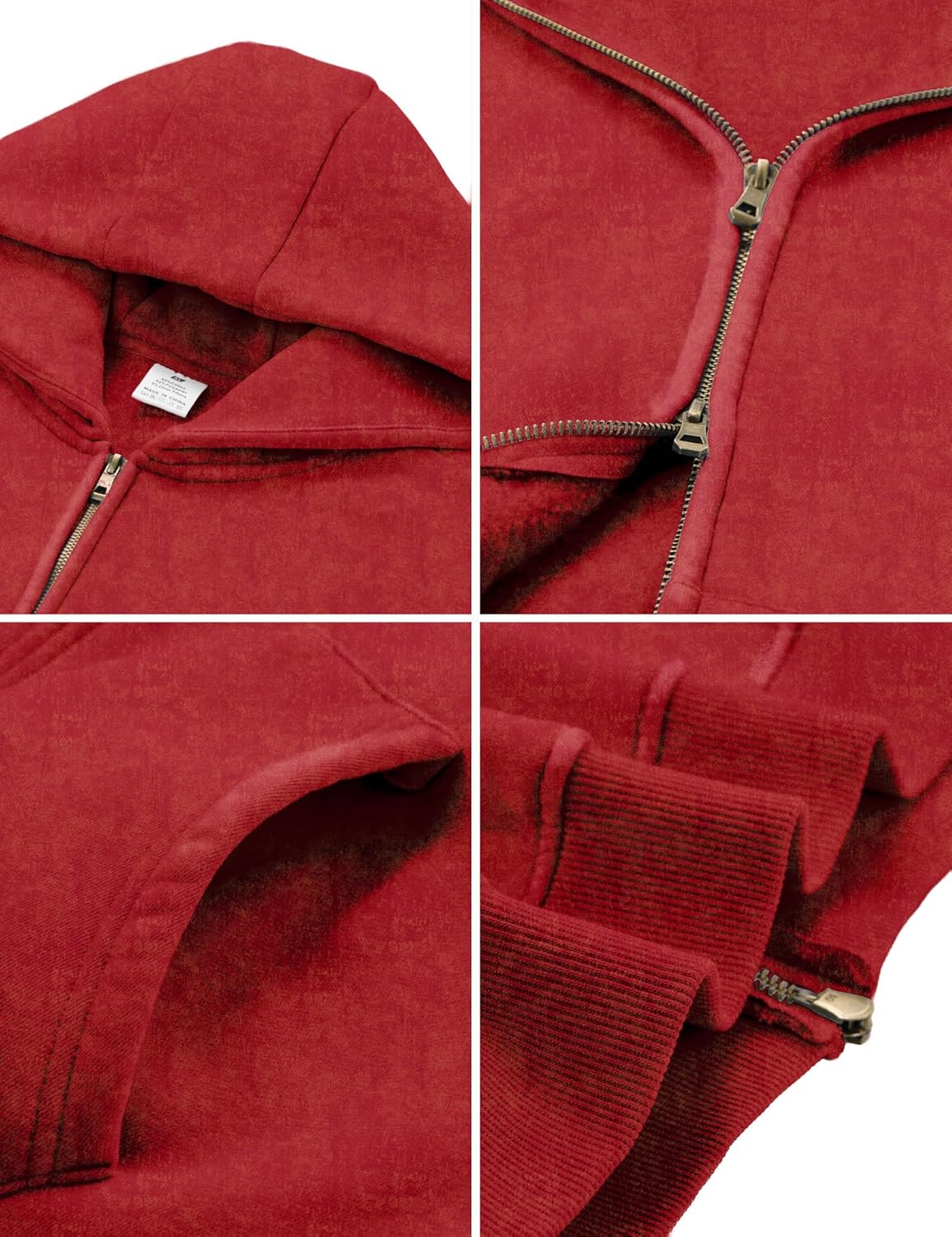 FAIABLE Mens Womens Double Zip Up Hoodie Oversized Acid Wash Hoodie Heavyweight Fleece Cotton Zipper Sweatshirt Vintage - Image 6