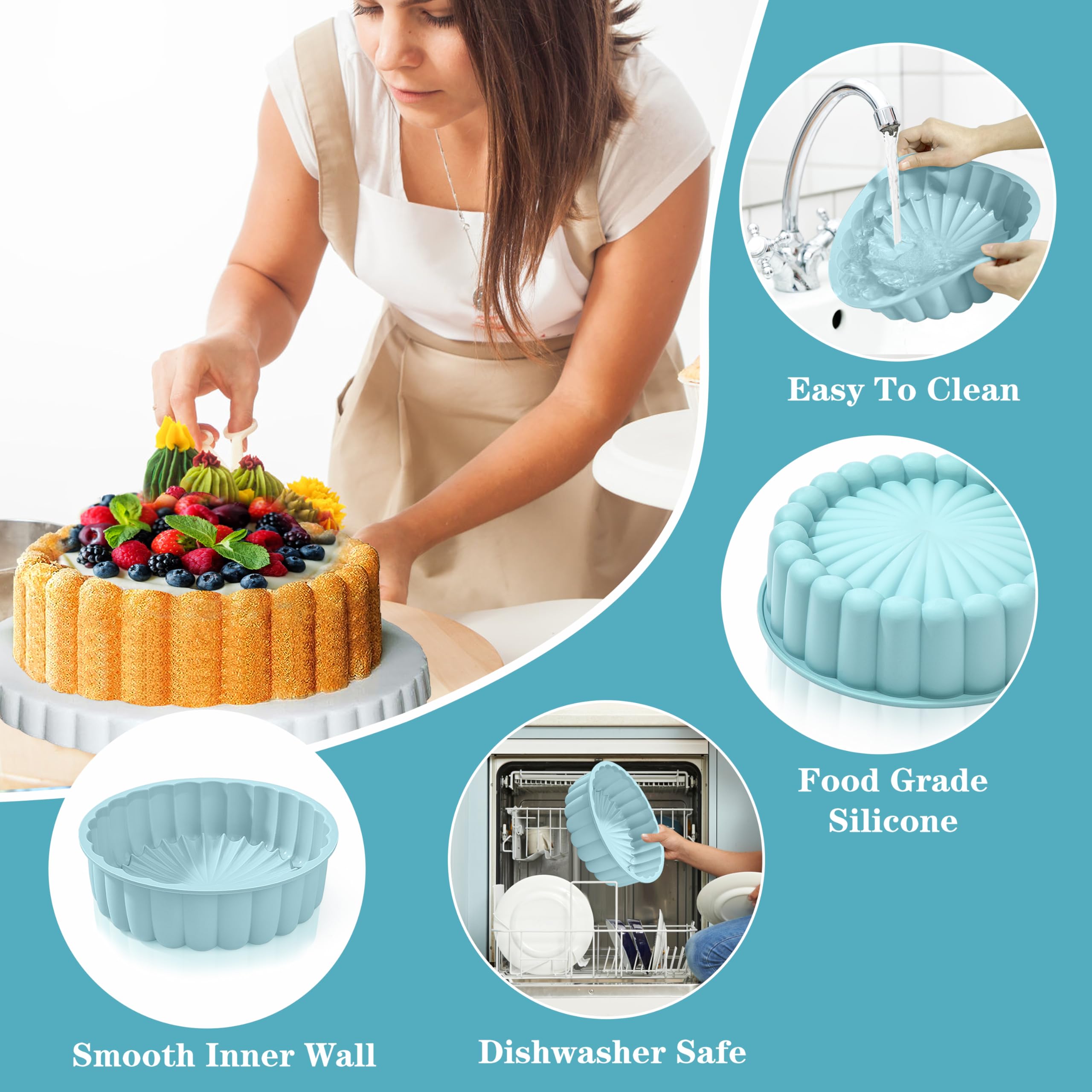 Stampo Per Torta Charlotte In Silicone - 10 Pollici, Forma Girasole, Antiaderente, Per Forno