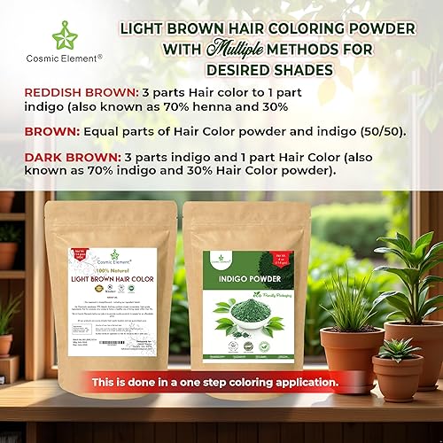 Miniatura 6 de Cosmic Element Polvo de henna marrón claro para color de cabello y barba, tinte natural orgánico, sin químicos, sin gluten, libre de crueldad, 4
