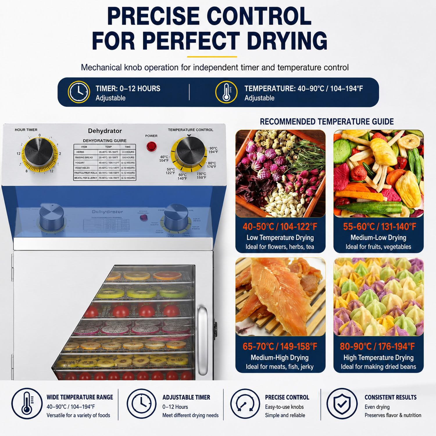 Deshidratador de Alimentos Multiusos, Amplio Rango de Temperatura de 40 a 90 ℃, Ventilador de circulación de 360°, electrodoméstico de Cocina para secar rodajas de Fruta. 8Layers-220v