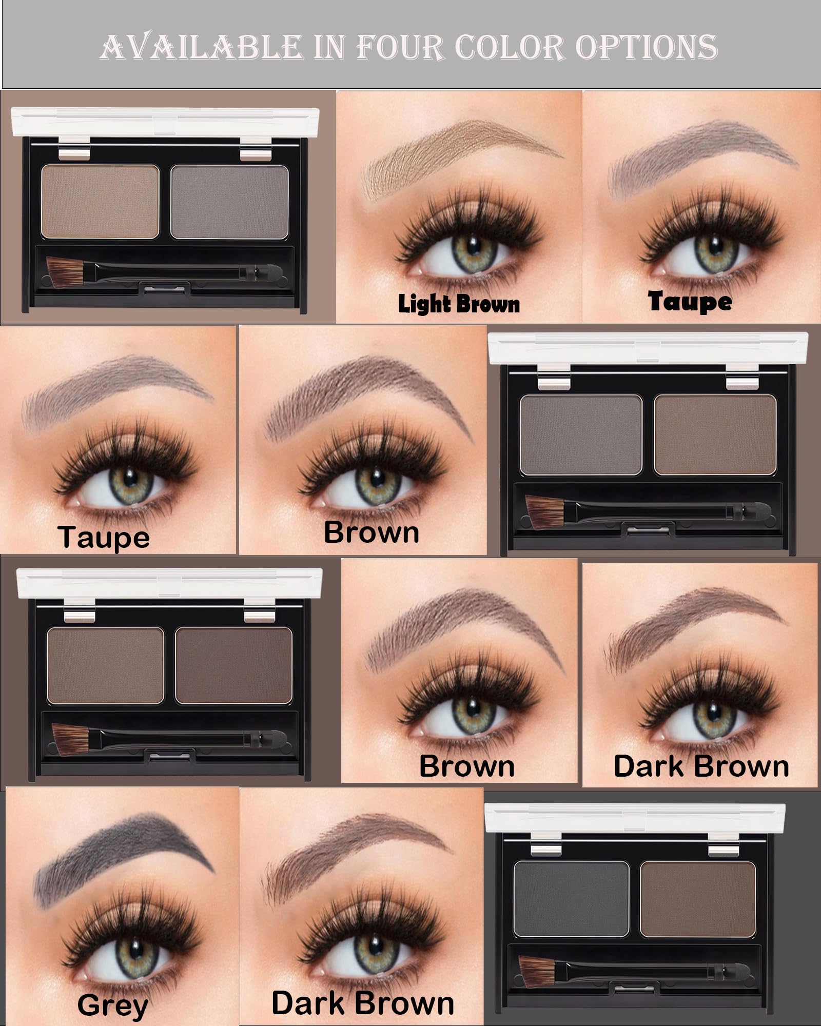 Augenbrauenpuder für Frauen, 2 Farben, wasserfest, hellbraun, grau, langanhaltendes Augenbrauenpuder zum Füllen und Formen von Augenbrauen, natürliche Kontur, Lidschatten,