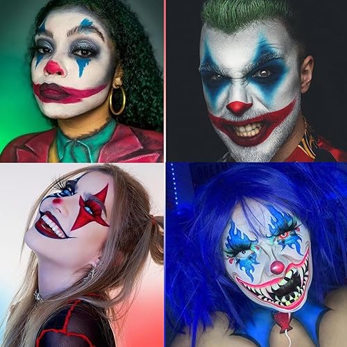 Miniatura 5 de SFX - Kit de maquillaje de payaso, pintura facial de La Catrina color blanco, rojo y azul, kit de maquillaje profesional a base de aceite de