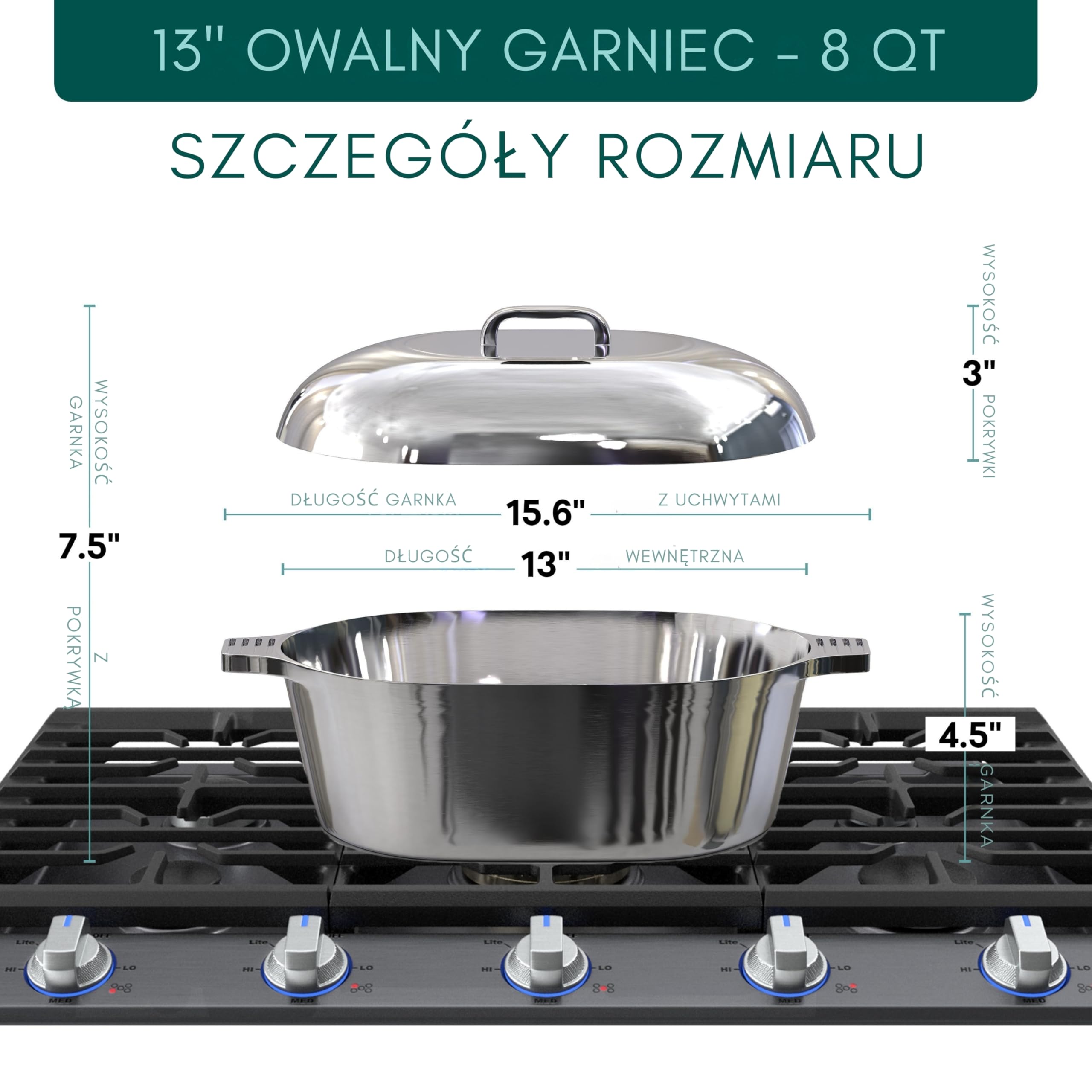 Magnaware Żeliwny Garnek Aluminiowy – Lekki Owalny Brytfanna z Pokrywką dla Rodzin & Przyjęć – Idealne Rozprowadzanie Ciepła do Wolnego Gotowania, Pieczenia & Potraw Cajun – 8L