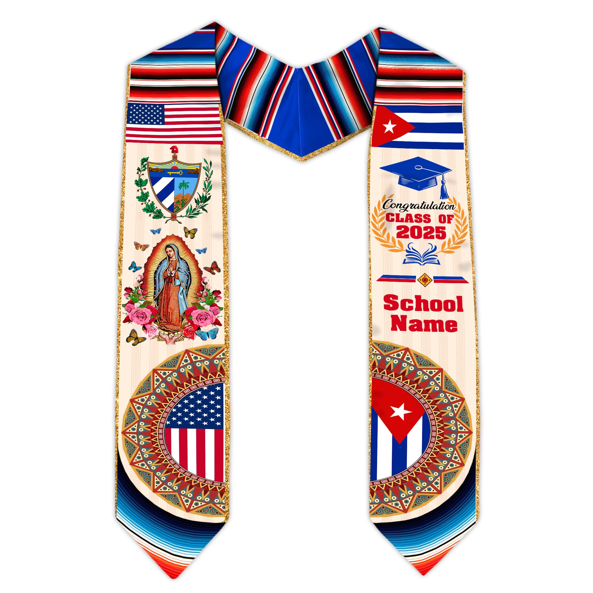 MonkeyVan Custom Cuba Graduation Sash 2025, Personalized Cuban American Flag Graduation Stole, Custom Cuba Graduation Stole S125