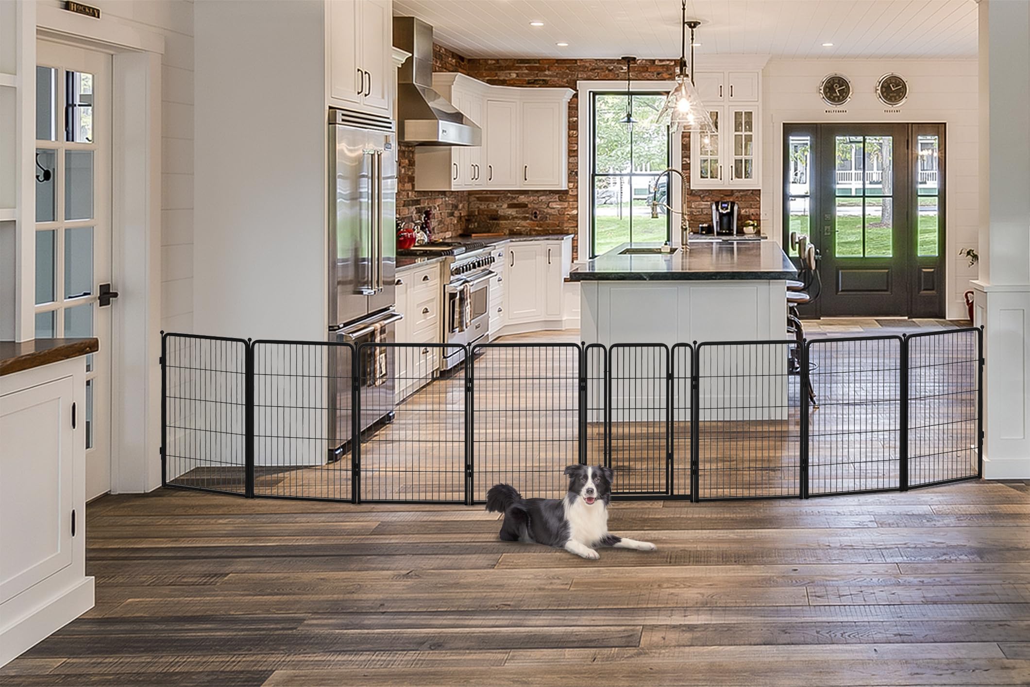 FXW Dog Gate Extra Wide Designed for Indoor Use, Adjustable Width Up to 219-inch Wide (40" H 8 Wire Panels for Medium and Large Dogs), Black