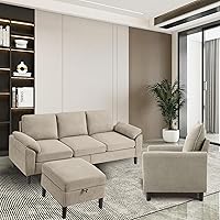 Vista 6 de Juego de sofá modular de 2 piezas para sala de estar, sofá convertible moderno de lino en forma de L de 79 pulgadas con otomana móvil y silla