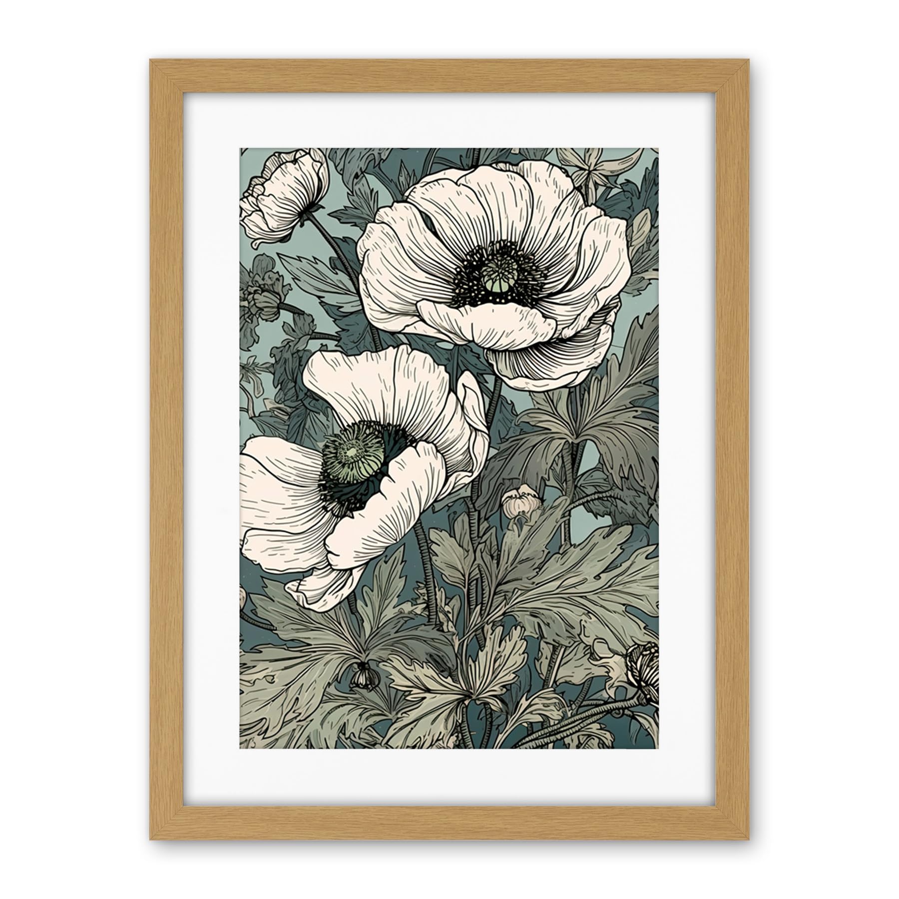 Artery8 Pastel Colour White Anemone Flower Bloom Field Artwork Framed Wall Art Print 18X24 Inch