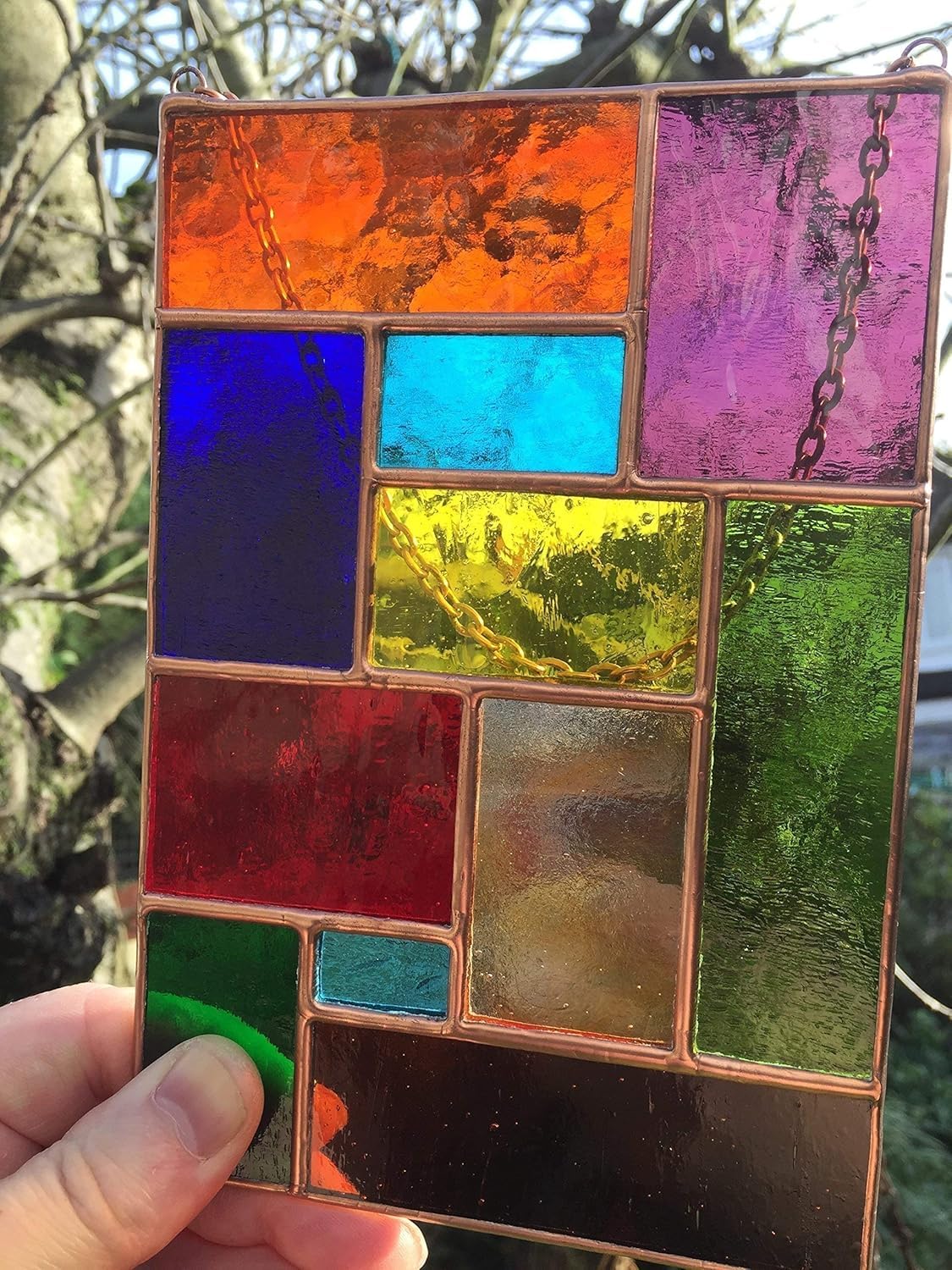 Generico Pannello in vetro colorato, suncatcher astratto multicolore in rame, arte della finestra fatta a mano