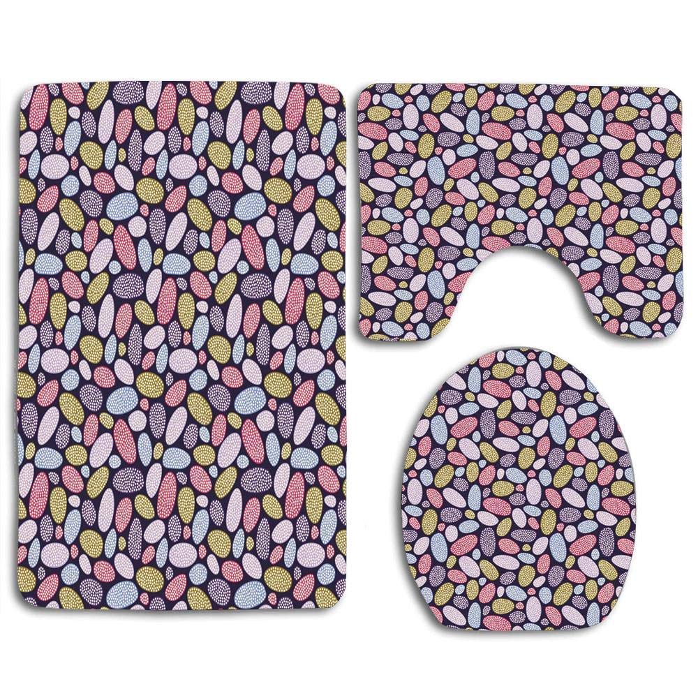 3 Pieces Bath Mat Set Geometric Formless Circles Round Shapes with Inner Dots Childish Baby Graphic Soft Mat Anti-Skid Absorbent Toilet Seat Cover Bath Mat Lid Cover 3pcs/Set Rugs U Shaped Contour Rug