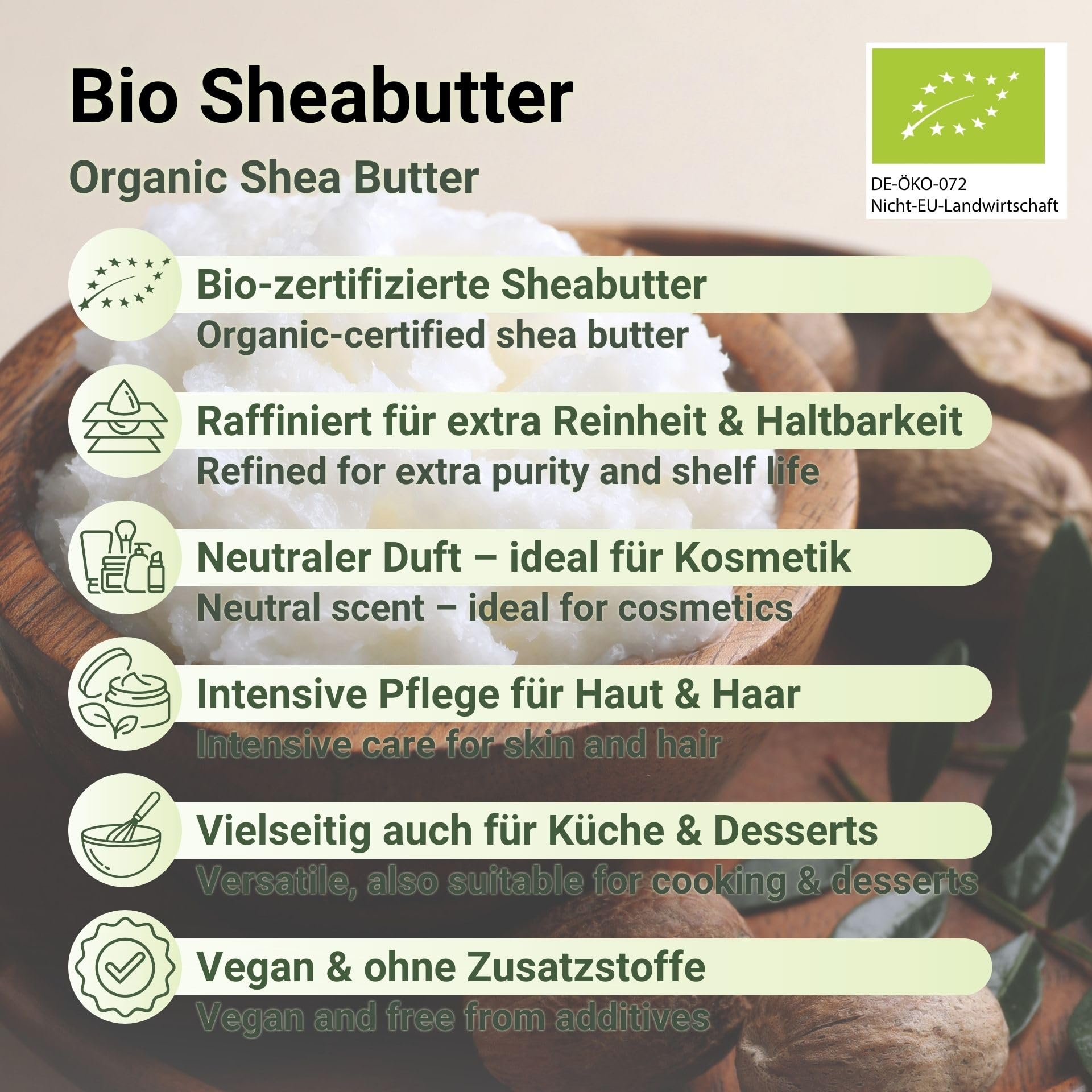 Bio Sheabutter raffiniert 25kg | 100% rein & geruchsneutral, für Hautpflege, Haarpflege, DIY Kosmetik & Lebensmittel, vegan, ohne Zusatzstoffe, EU-Bio