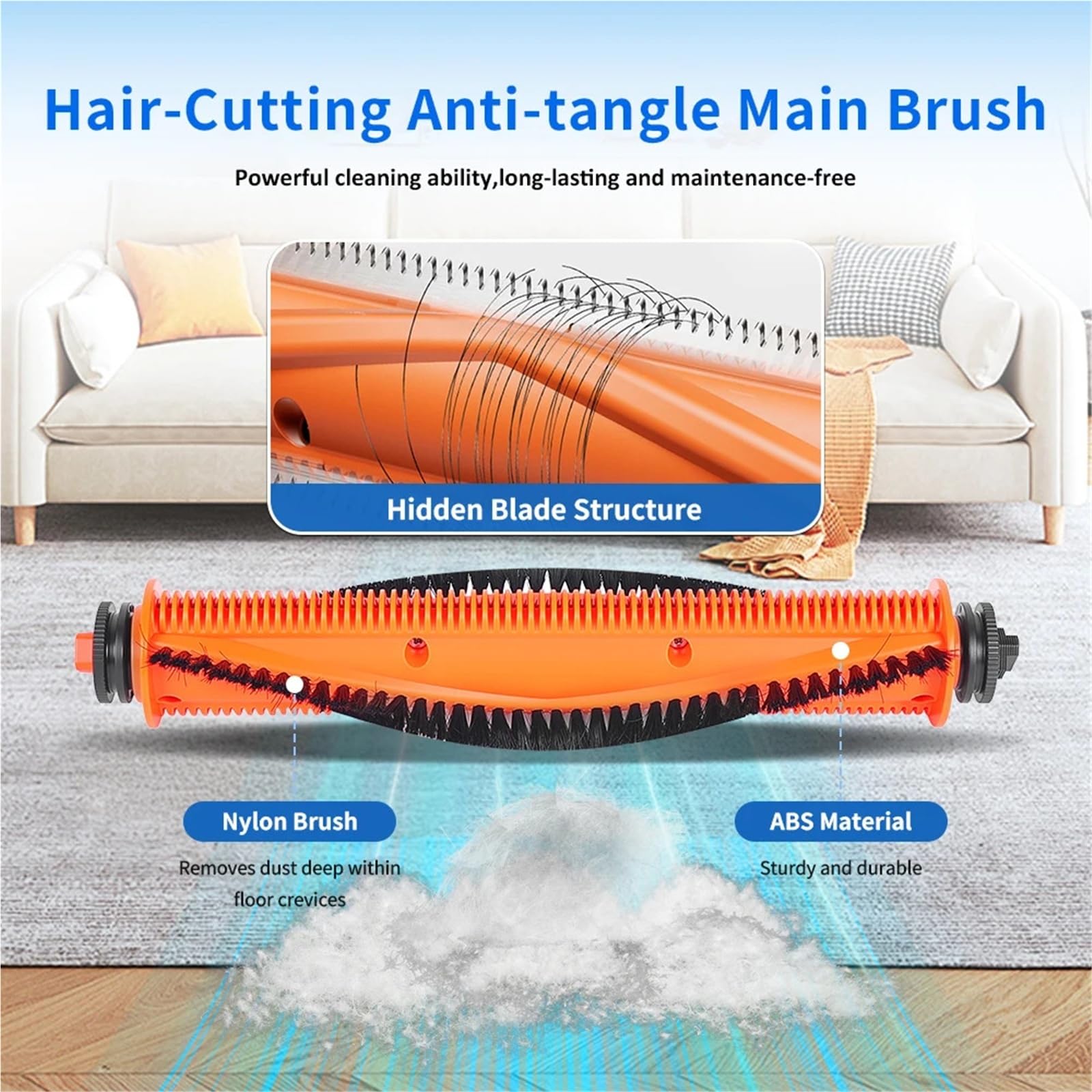 Anti-Tangle Cutting Hair Roller Brush Durable Long Lasting Compatible With Xiaomi Mijia 5 Pro,Compatible With OV21CN Robot Vacuum Cleaner Spare Part(2PCS)