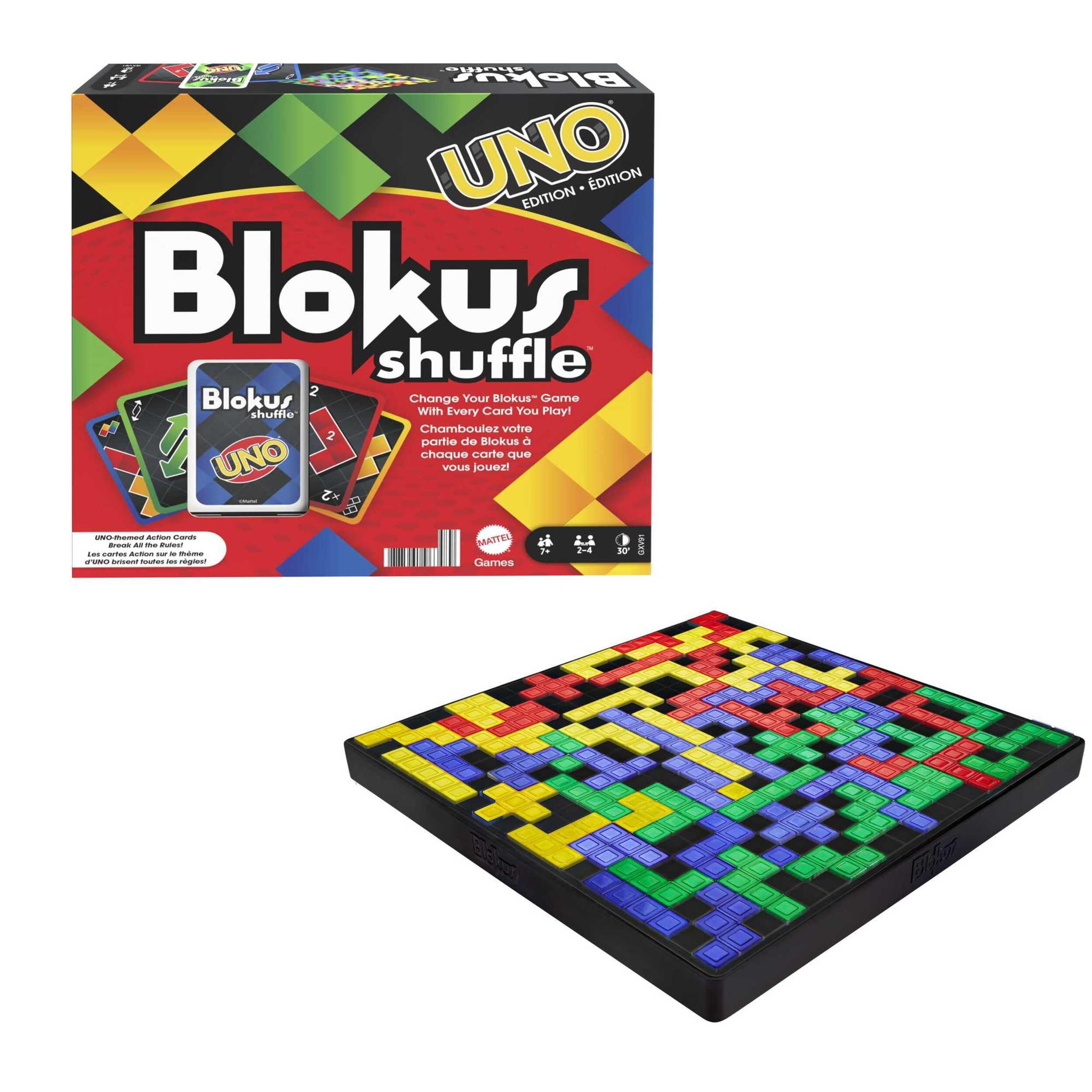Mattel Games Juego de Mesa UNO Blokus Shuffle Inspirada en Juego de Cartas, Juguete para niños y niñas +7 años (Mattel GXV91)