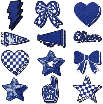 Glitinsel 24 Pcs Blue Football Cheer Patches Iron on for Hats Clothes