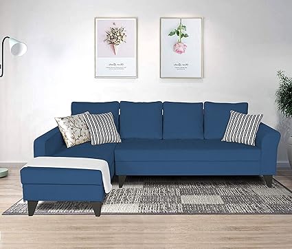 Adorn India Maddox L Shape 6 Seater Sofa Set Plain (Left Hand Side) (Blue)