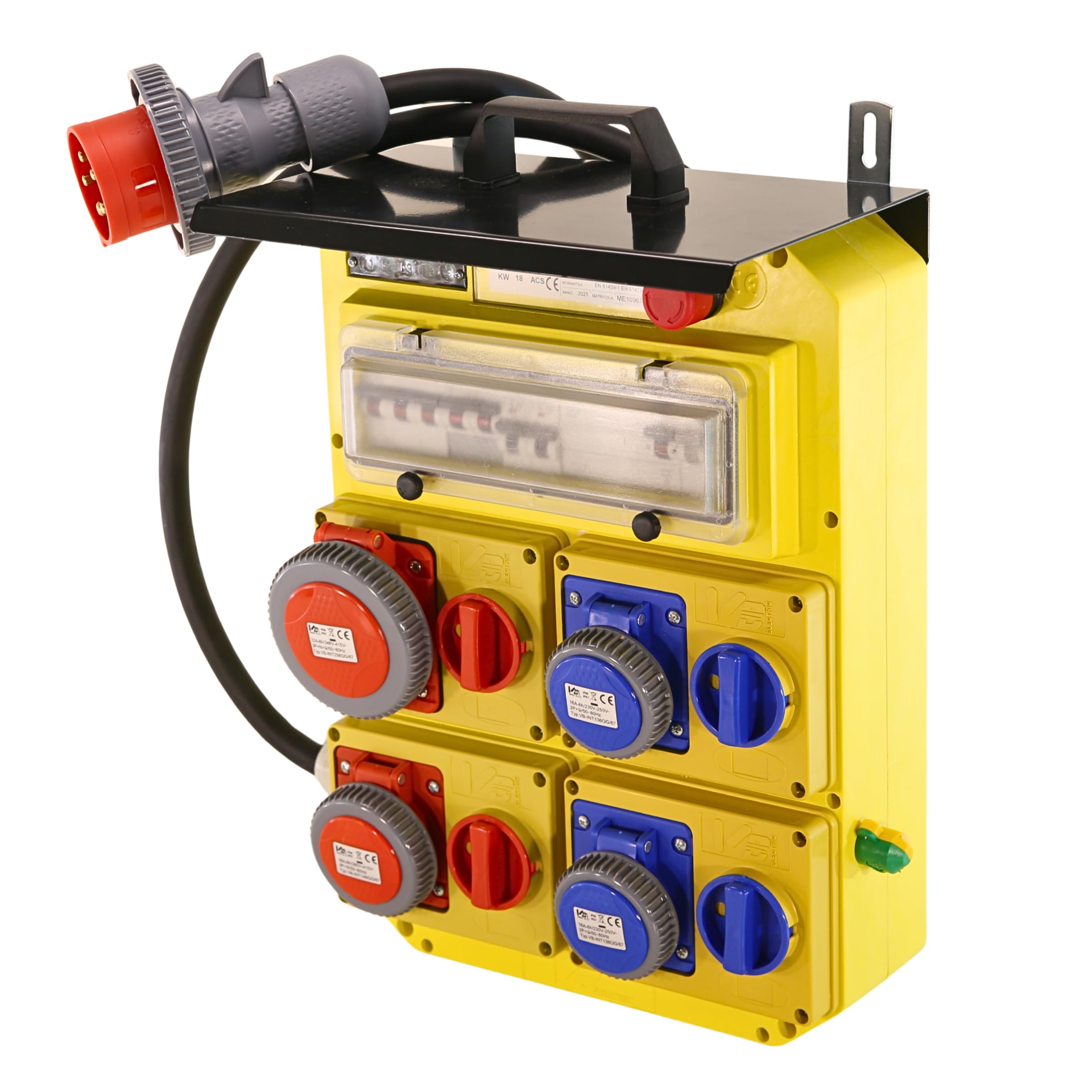 Quadro Elettrico Portatile 32A 400V IP65 in Vetroresina con Prese CEE 16A/32A e Spina Trifase | Da Cantiere, Impermeabile, Resistente a Polvere e Acqua, Per Esterni, Pronto all'Uso, Robusto e Sicuro