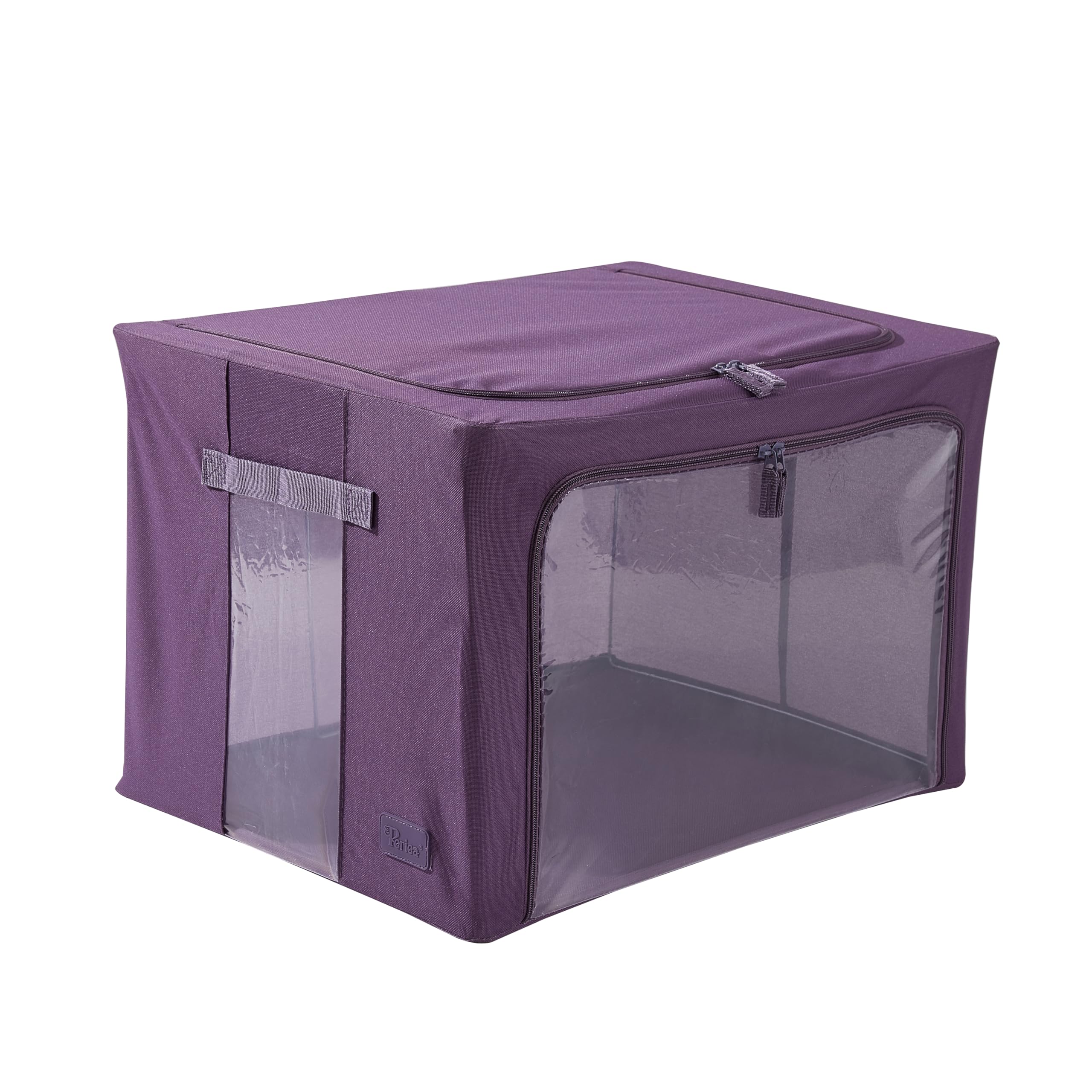 Periea ‘Beau’ Folding Collapsible Stackable Fabric Home Storage Boxes with Steel Frames (Eggplant, Large)