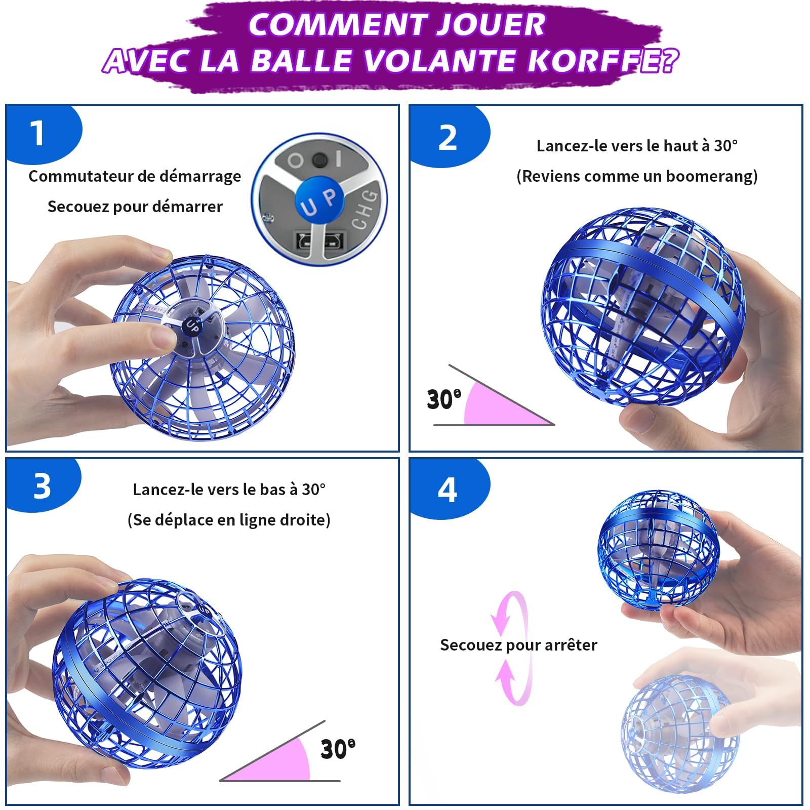 Korffe Fly Hand Spinner Drone Enfant,Boule Volante Lumineuse Cadeau Noel Jouet Garcon 6-18 Ans Jouet Fille 6-18 Ans Jeux Exterieur Enfant Drone