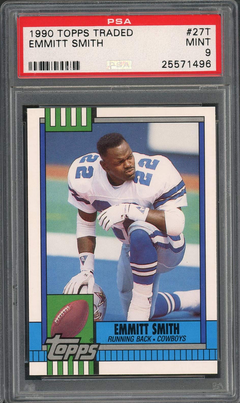 Amazon.com: Emmitt Smith 1990 Topps Traded RC #27T PSA 9 MINT (Cert  #25571496) | Authenticated Rookie Football Card | Graded by PSA