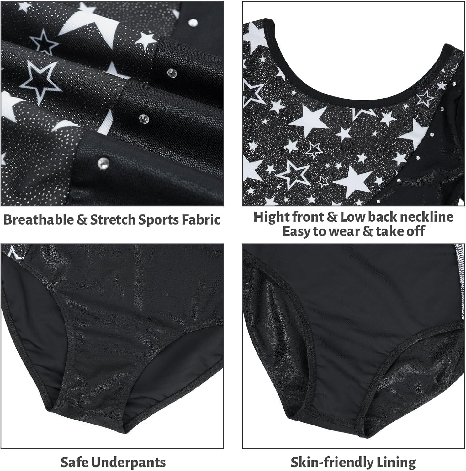 Gogokids Gymnastics Leotards for Girls Long Sleeve Sparkly Rhinestone Dance Unitard with Shorts & Scrunchie Activewear 3–12Y - Image 7